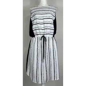 Vince Camuto Black & White Sleeveless Drawstring Waist Midi Dress Size 12
